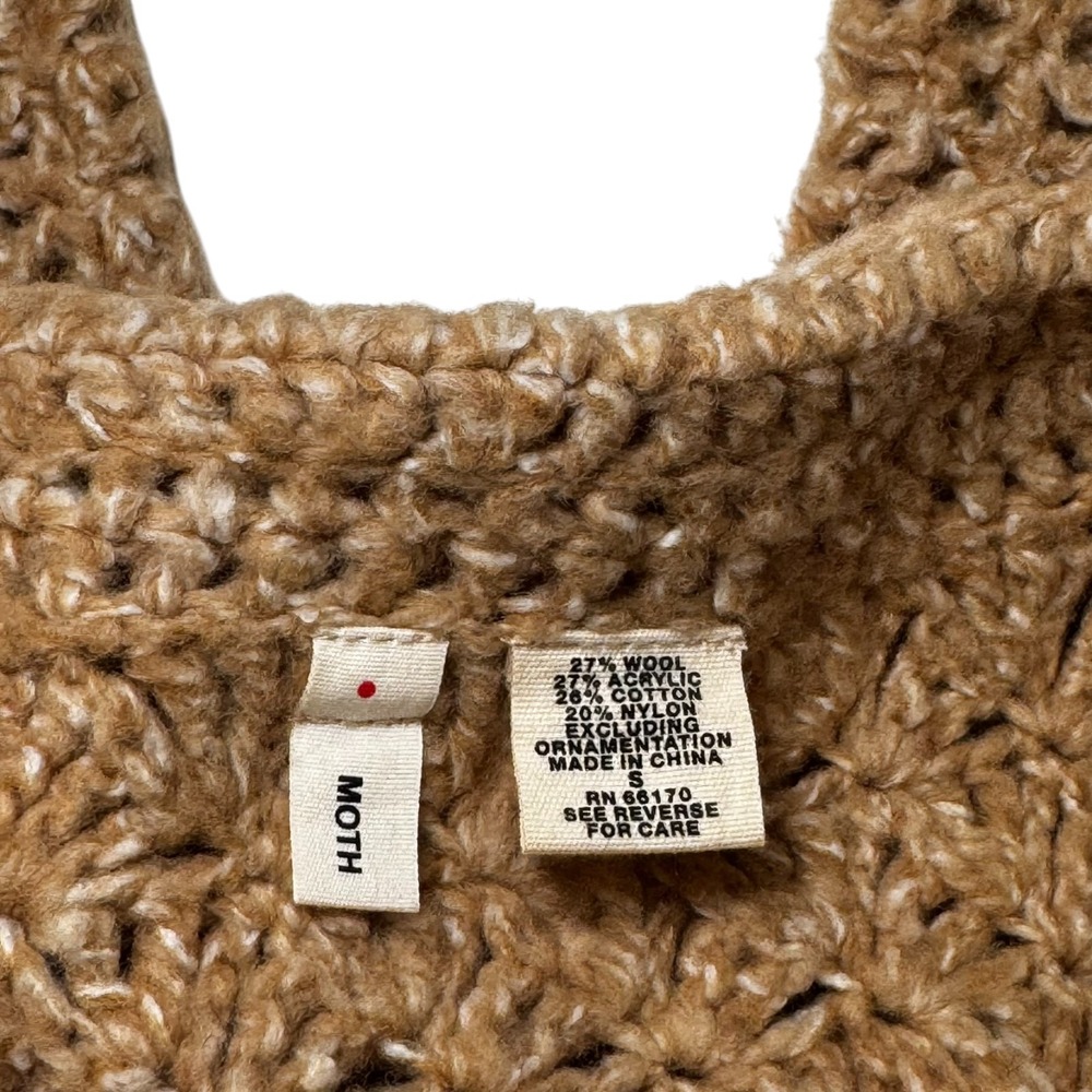Anthropologie Moth Open Crochet Cardigan Sweater Size S Tan Belted Boho - Picture 7 of 9